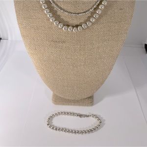 3 Pc Lot 925 Sterling Silver Necklace & Bracelet + Alpaca VTG 14 - 16” 77 Grams